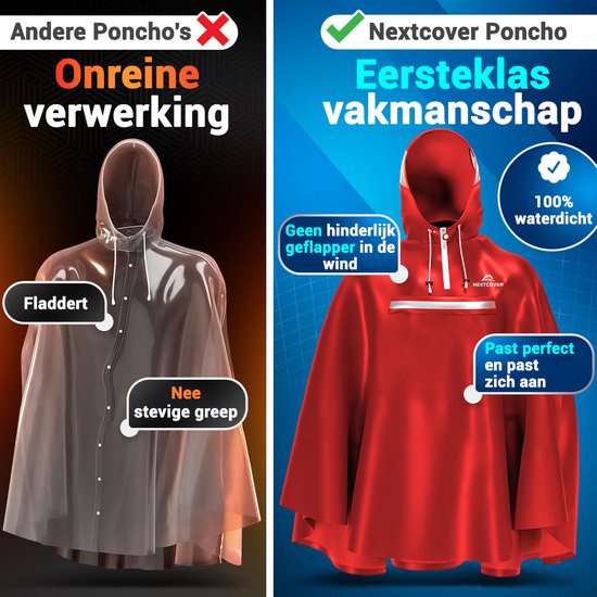 Nextcover Regenponcho Fiets voor Dames en Heren | Regencape met AquaShield 2.0 Technologie, Winddicht & Waterdicht | Ideaal voor Fietsen, Wandelen en Vissen | Fietsponcho Volwassenen Unisex Pasvorm | Poncho