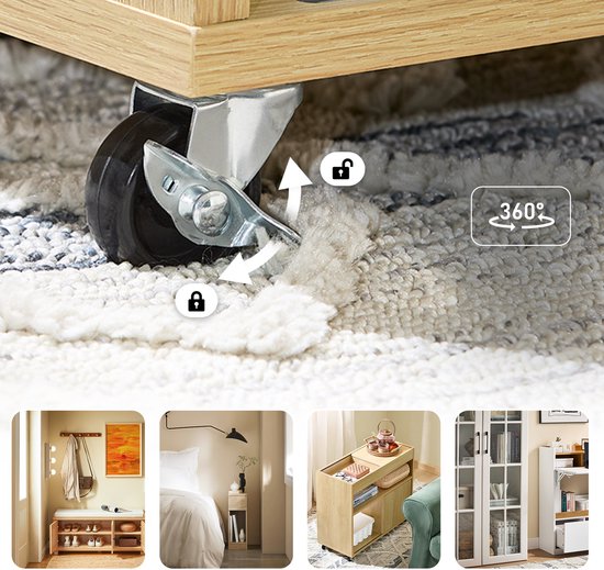 SoBuy FBT152-N Bijzettafel - Wood Composite met Schuifdeuren & Dienblad