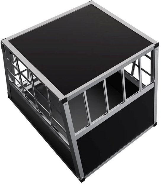 Juskys – Hondentransportbox M – 54 x 69 x 51 cm – Voorzien Van Afsluitbare Deur En Goede Ventilatie – Voor Auto En Reis – Zwart Aluminium En MDF