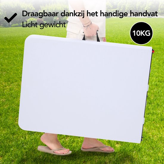 Brixy Inklapbare Tafel - Vouwtafel - 180 x 70 x 74 cm - Campingtafel - Tuintafel - Draagbaar - Wit