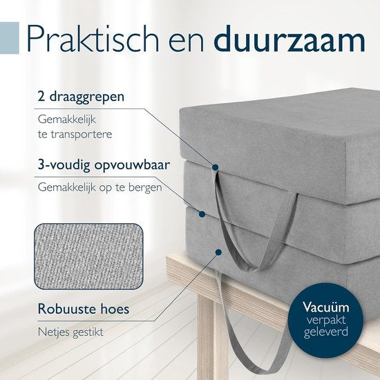 Beautissu VS95 – Premium Opvouwbaar Matras L 80X200cm – Extra Dik 14cm Traagschuim Vouwmatras H3 – Wasbaar – Eenvoudig Transport – Grijs
