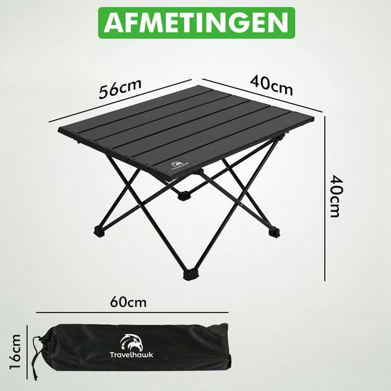 Travelhawk Campingtafel Inklapbaar - Campingtafel Opvouwbaar - Camping Tafel - campingtafel Lichtgewicht - Picknicktafel Kinderen - Zwart - 56x40x40cm - Medium