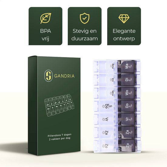 Gandria Pillendoos 7 Dagen - Pillendoosje - Pillesdoosjes met 14 Compartimenten - Medicijndoos met Stevige Sluiting - Grote vakken - Zwart/Wit