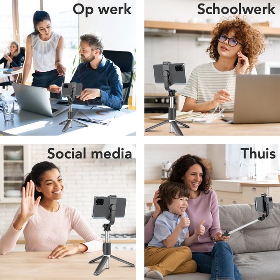 Studio ME Selfiestick Universeel - Statief - Geschikt voor Telefoon & Actiecamera - 100 cm - Selfie Stick - 360° Rotatie - Bluetooth Afstandsbediening - Telefoonhouder