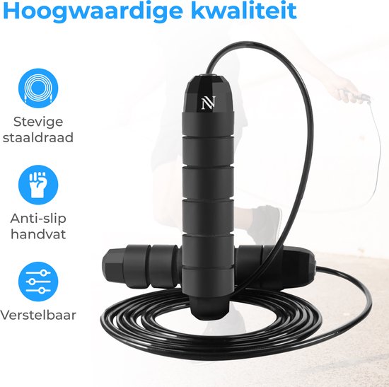 Nuvance - Professioneel Sport Springtouw - Verstelbaar - Speedrope - Jump Rope - voor Volwassenen en Kinderen - Zwart
