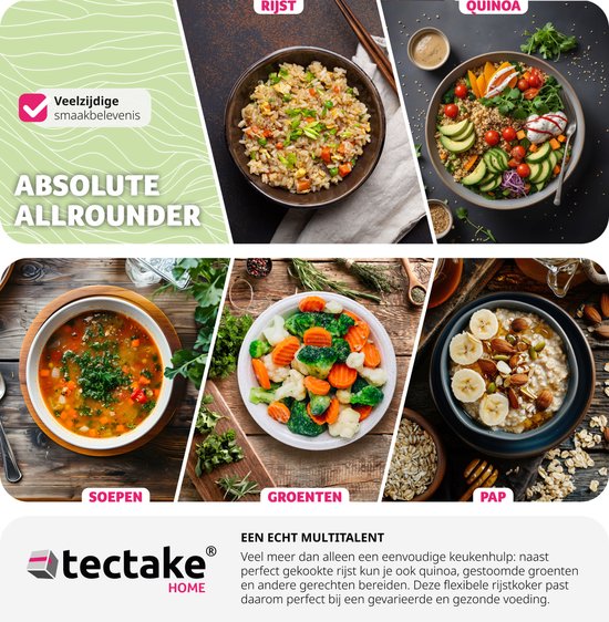 tectake® Rijstkoker - Stoompan en rijstmaker met stoominzet - Kookpot voor de keuken met groot volume van 1,8L - Maximaal 10 porties kleefrijst, volkoren rijst of sushirijst