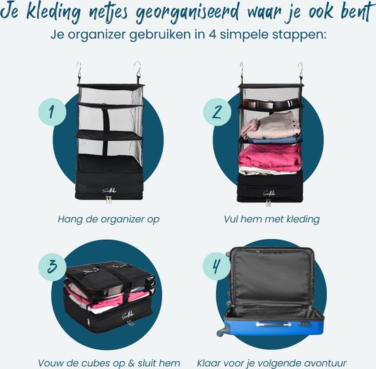 Hangende Packing Cubes - Opvouwbaar - 4 Vakken - Koffer Organizer - Sunflake