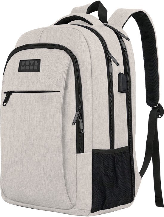 TRVLMORE Rugtas - 36L - 17,3 Inch - Laptop Rugzak met USB - Schooltas - Heren en Dames - Tas Champagne