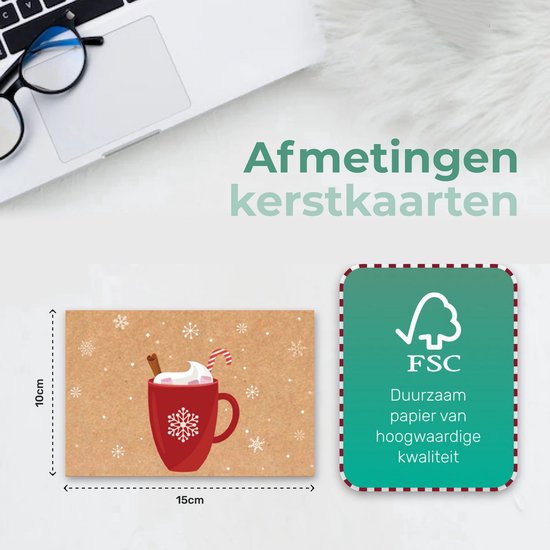 Giftmas Kerst Collectie – Wenskaarten & Kerstkaarten Set – 36 Groetenkaarten met 12 Designs – Inclusief Enveloppen en Stickers – Kraft Papier met Zwarte Bedrukking Voor Feestdagen – 20×15 cm