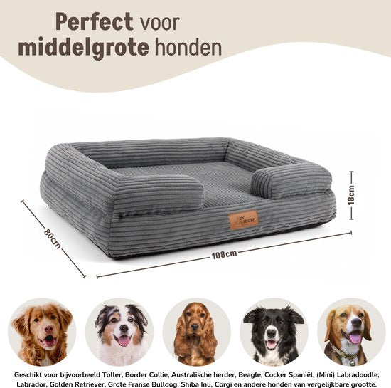 By Cee Cee Orthopedische Hondenmand – Orthopedisch Hondenkussen – Hondenbed – Ribstof - Voor Middelgrote Honden - Grijs - 108x81cm - Luca