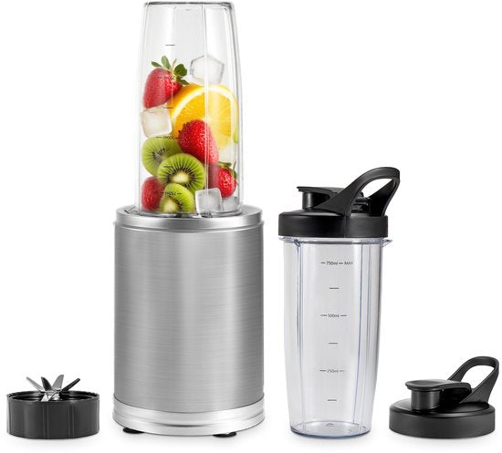 Blender To Go - 6-Delige Set - Smoothie Maker - Blender - 2x 800ml Drinkbekers - 1200W - Vaatwasserbestendig - BPA-vrij - Draagbare Blender - Zilver - van Saaf