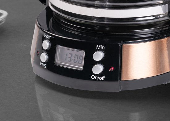Bestron ACM800CO Koffiezetapparaat – 1,5L – 12 Koppen – Programmeerbare Timer – Warmhoudplaat – Permanentfilter – 1000W – Koper