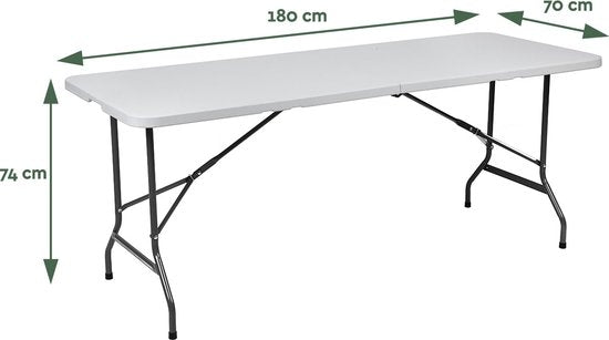 BRASQ Inklapbare Vouwtafel Wit - 180x70x74cm- Campingtafel - Klaptafel - Weerbestendig - Tafel met draaghandvat