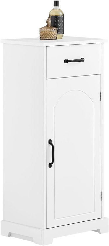 SoBuy Badkamermeubel, kleine opbergkast met lade, badkamerzuil van hout, toiletkast, vochtbestendig, wit, 42 x 30 x 93 cm, BZR207-W