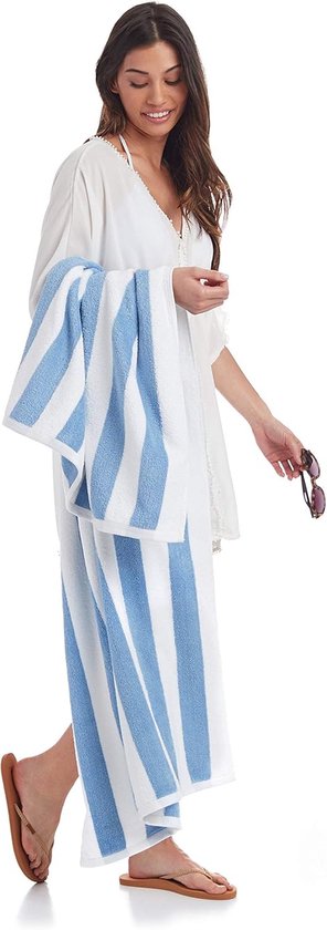 Travelhawk Strandlaken - Badlaken - Strandlakens - Handdoek - 152cm x 76cm - Reishanddoek - Cabana Streep - 100% Katoen - Blauw