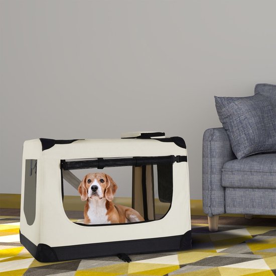Juskys – Lassie Hondentransportbox – 50 x 34 x 36 cm – Voorzien Van Uitneembaar Kleed En Inklapbaar Frame – Voor Kleine Honden En Puppy's – Beige Oxford-Stof