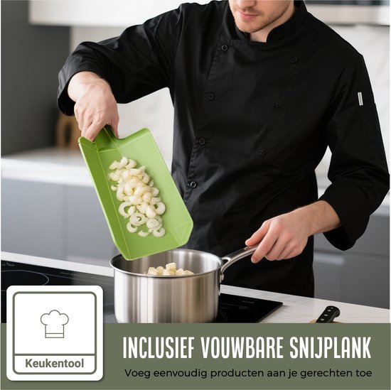 COOCK - Messenset met Blok en Vouwbare Snijplank – Keukenmessen - Schaar - Messenslijper – 15-Delige Keukengerei Set in Messenblok - RVS – Met ‘Non Stick’ Coating - Zwart