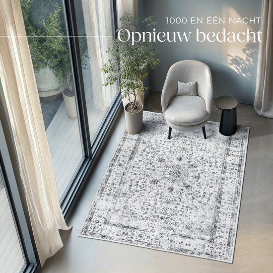 tectake - Vintage design tapijt - laagpolig vloerkleed - Aliya - 200cm x 274cm - grijs