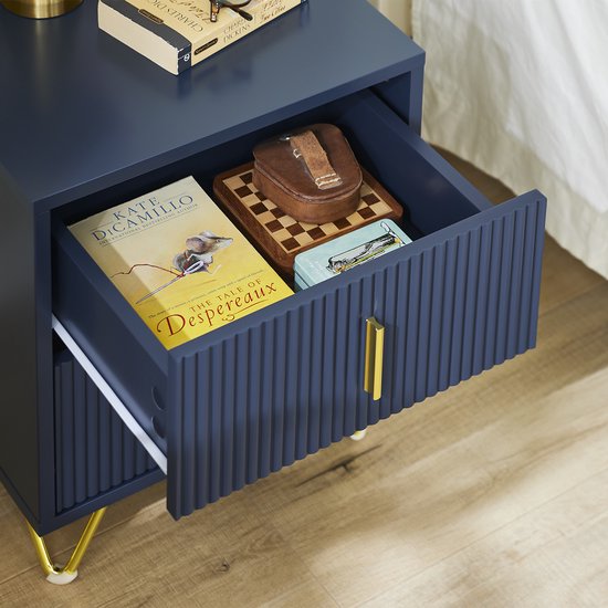 SoBuy Nachtkastje, nachtkastje met 2 laden, moderne bijzettafel voor slaapkamer en woonkamer, blauw, 40 x 40 x 47 cm FBT115-B