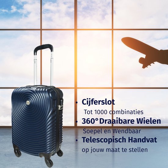 Ceruzo Handbagage Koffer -Trolley - 28L- 51.5 cm - Blauw - Spinnerwielen 360°- Cijferslot-Reiskoffer