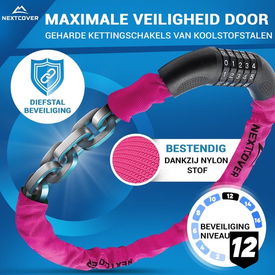 Nextcover Cijferslot - SafeSecure - 5-Cijferig - Kettingslot - Roze