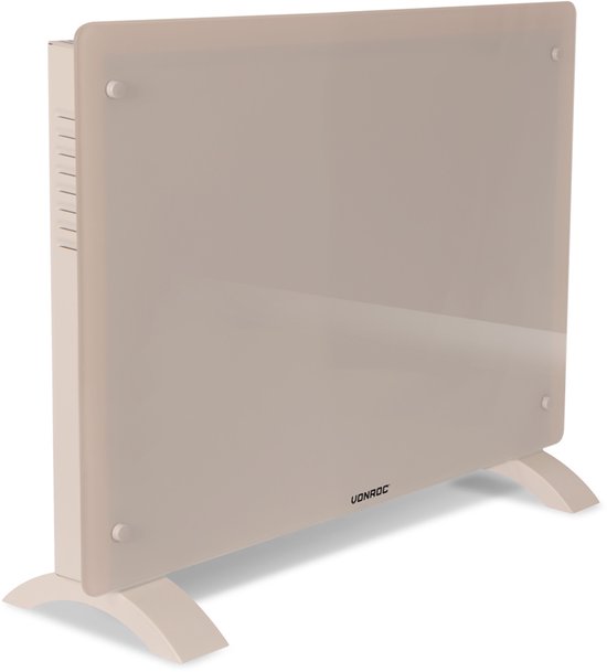 VONROC Luxe elektrische kachel - Convectorkachel met glazen paneel – 750W/1500W - Verwarmt ruimtes tot 18m2 - Bediening zowel met app (via Wifi) als handmatig – Instelbare thermostaat en timer - Beige