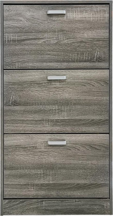 VVD Schoenen rek - 3 vakken met klepdeuren - grijs bruin kleurig - 30x112x60cm