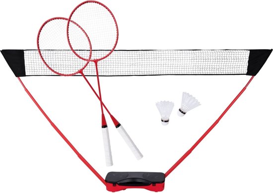 Donnay Badmintonset - 2 Personen - Badmintonrackets - Shuttles - Badminton Net - Incl. Reiskoffer - Zwart/Rood