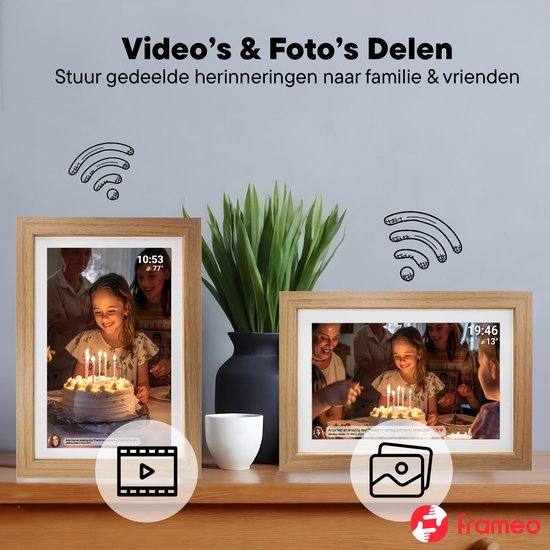 Denver Digitale Fotolijst 15.6 Inch - Hout - XL - Full HD - Frameo App - Valentijn Cadeau - Fotokader - WiFi - 16GB - IPS Touchscreen - PFF1543LW