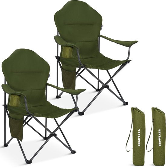 TRVLMORE Campingstoelen XXL - Opvouwbaar - 2-Pack - 160KG Draagvermogen - Incl. Draagtas - Klapstoel - Visstoel - Kampeerstoel - Vouwstoel - Groen