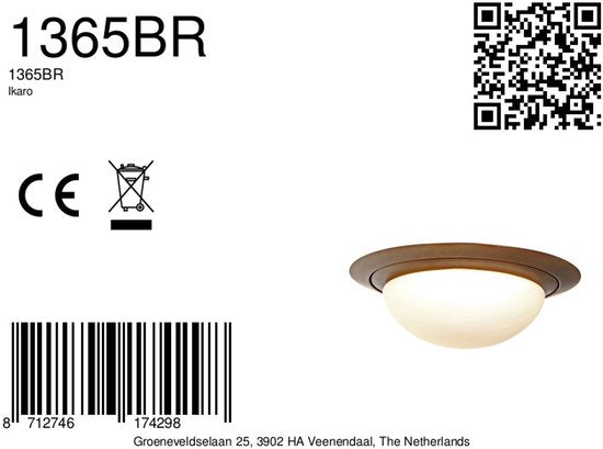 Plafonnier Steinhauer Ikaro 1365BR Brons Ø24cm - 4 stappen dimbaar, geschikt voor binnen, van hoogwaardige metaal en glas