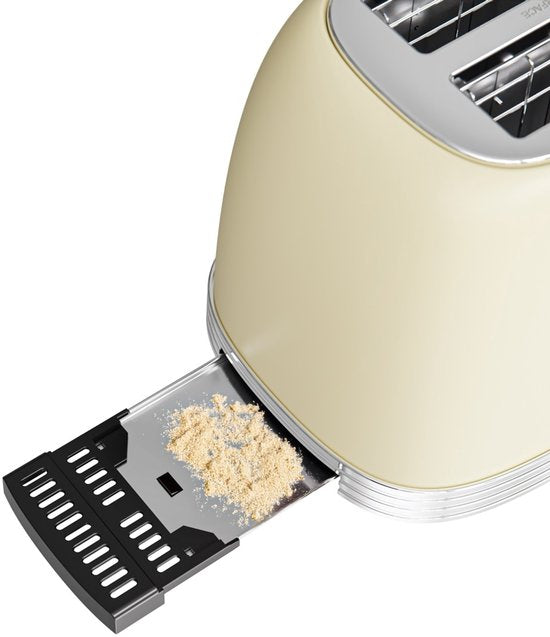 KitchenBrothers Retro Broodrooster - Toaster - 6 Warmteniveaus - 2 Extra Brede Sleuven - 815W - Beige