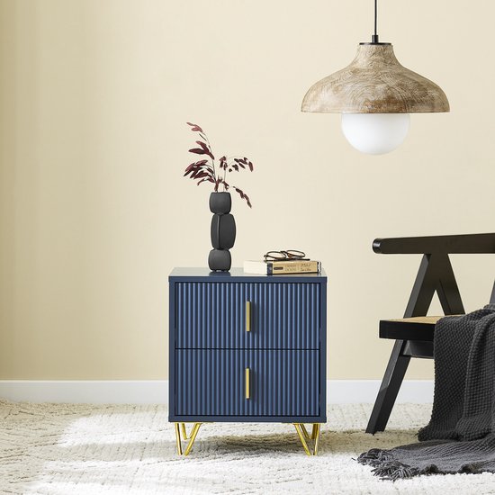 SoBuy Nachtkastje, nachtkastje met 2 laden, moderne bijzettafel voor slaapkamer en woonkamer, blauw, 40 x 40 x 47 cm FBT115-B