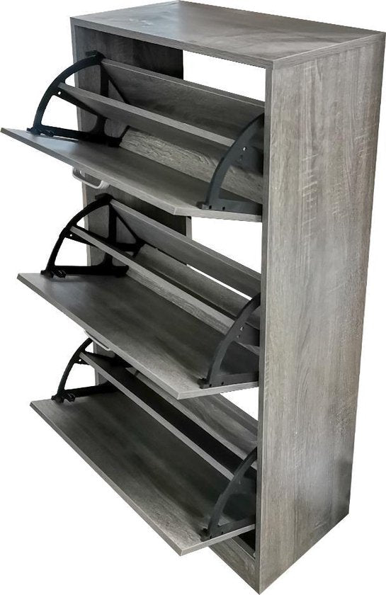 VVD Schoenen rek - 3 vakken met klepdeuren - grijs bruin kleurig - 30x112x60cm