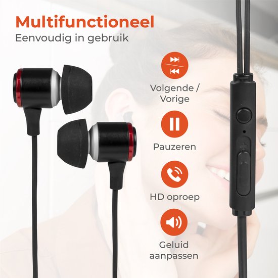 Nuvance - Oortjes met Draad - 3.5mm Jack Aansluiting - Oordopjes met Draad - In-Ear Oortjes met Draad en Microfoon - Zwart