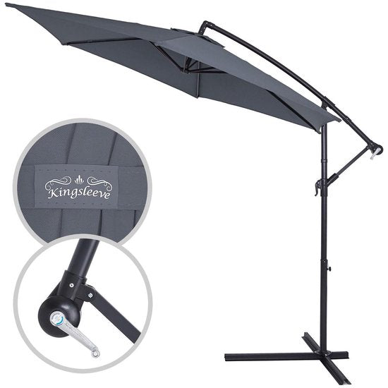 Kingsleeve Zweefparasol - Ø300cm UV bescherming 80+ - Antraciet
