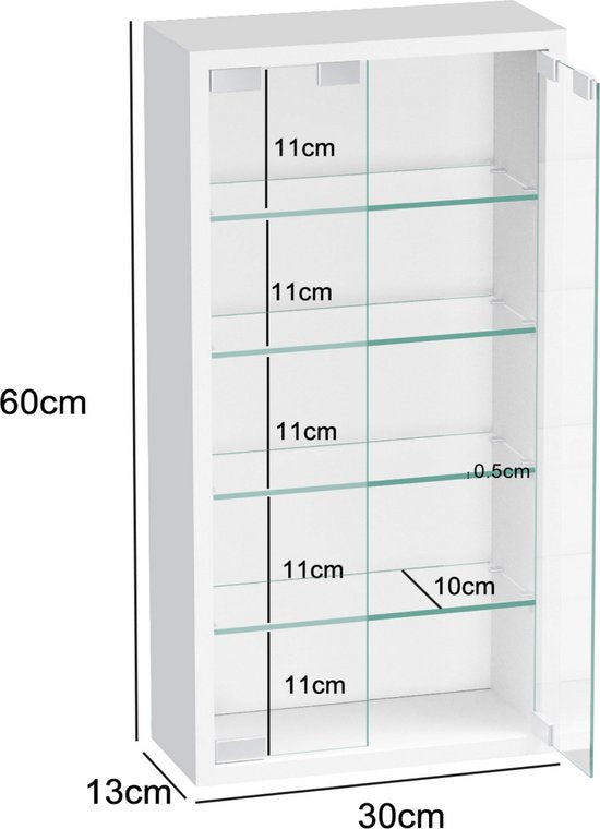 Vitrinekast staande hangende wandvitrine - 30 x 60 x 13 cm