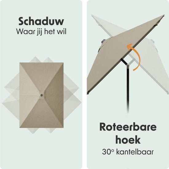 LifeGoods Parasol - Tuin - 268x178cm - 30° Kantelbaar - Waterdicht - UPF50+ - Taupe