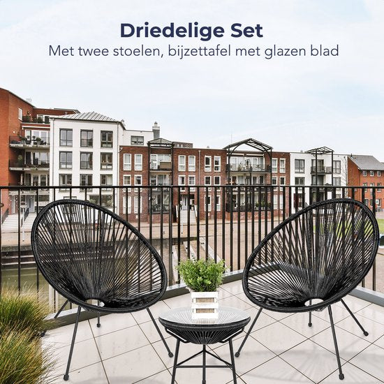 LifeGoods Acapulco Bistroset - 3-Delig - Tuinset met Bijzettafel - Zwart