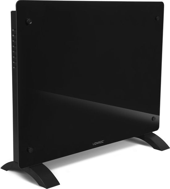 VONROC Luxe elektrische kachel - Convectorkachel met glazen paneel – 750W/1500W - Verwarmt ruimtes tot 18m2 - Bediening zowel met app (via Wifi) als handmatig – Instelbare thermostaat en timer - Zwart