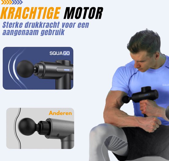 Squago Massage Gun professioneel - 32 standen - 10 opzetstukken - Compact massage apparaat - Massage Pistool - Massagegun