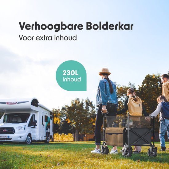 LifeGoods Bolderkar - Opvouwbare Bolderwagen - 100KG - 230L - Verhoogbaar - Met Beschermhoes - Zwart
