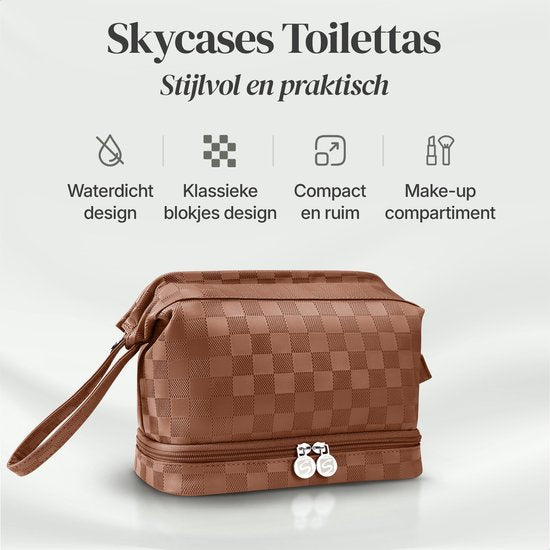 SC Travel Essentials - Toilettas en Make-up Organizer - Waterdicht en Compact - Geschikt voor Reis en Dagelijks Gebruik - Unisex - Brown