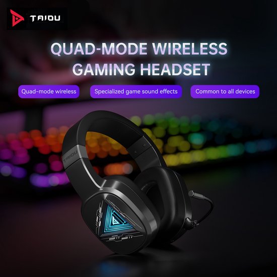 TAIDU THS320Pro - 2.4GHz Draadloze Gaming Headset - Bluetooth koptelefoon - met microfoon - Geschikt voor PS4/PS5, Nintendo Switch - Multiplatform - Zwart
