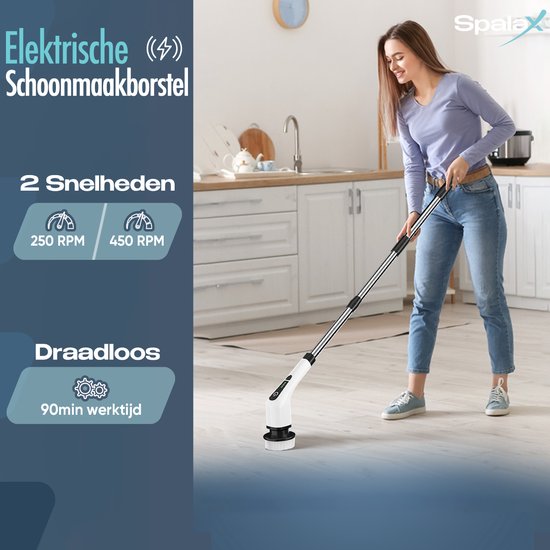 Spalax Elektrische Schoonmaakborstel - Schrobborstel - Poetsmachine - Schrobmachine - Schrobber met Steel