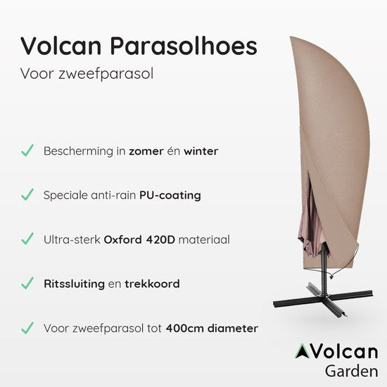 Volcan Parasolhoes voor Zweefparasol - Waterdicht - Met Rits en Stok - Oxford 420D - Tot 400cm - Taupe