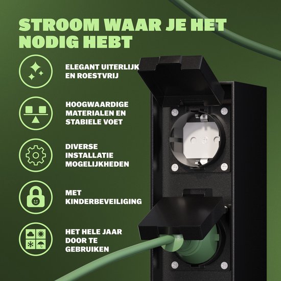 Monzana Stekkerdoos 2voudig - IP44 Metaal & Spike – Zwart