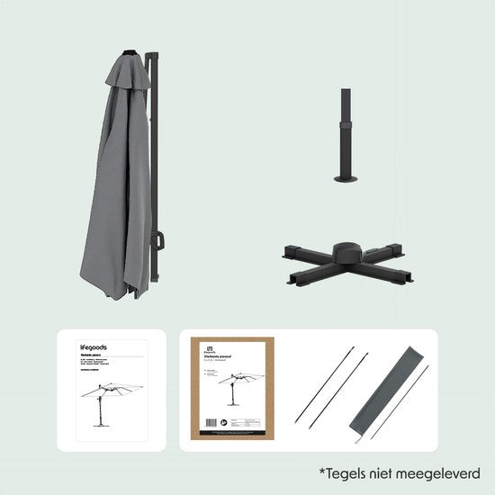 LifeGoods Parasol - 300x300 cm - Kantelbaar - 7 Standen - Waterdicht - met Hoes - Antraciet