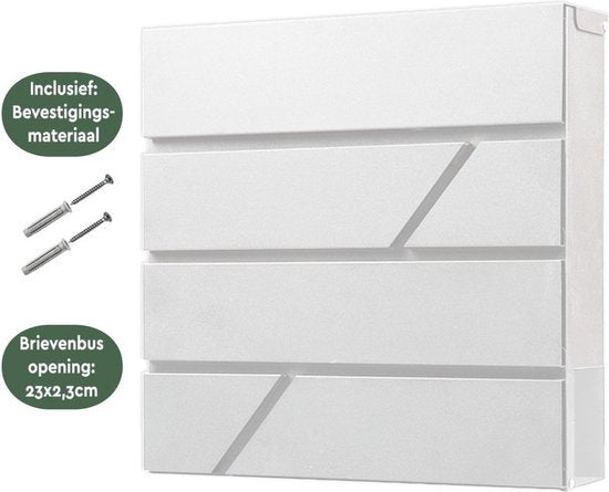 BRASQ Brievenbus Hangend Wit Deluxe - Wandbrievenbus met Slot en krantenvak - Incl. Montagemateriaal & 2 Sleutels - Postbus - brievenbus - RVS