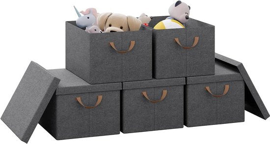 Rootz Set van 5 opvouwbare opbergdozen - Organisatorische bakken - Opvouwbare containers - Beschermende deksels - Ruimtebesparend - Duurzaam ontwerp - 20L, 27L, 36L, 51L